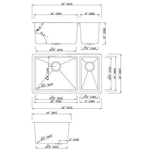 DAKOTA Dakota Plumbing GSM-7030 Undermount 70/30 Kitchen Sink