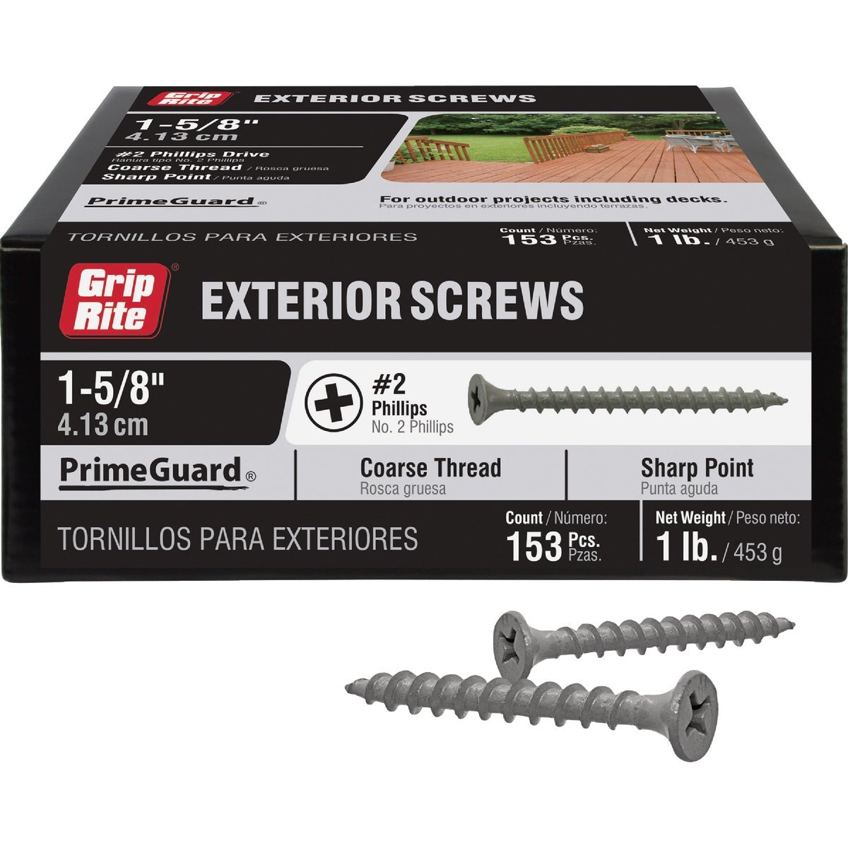 GRIP-RITE Grip-rite PTN158S1 Exterior Deck Screw 1-5/8 in Acq 1 Lb