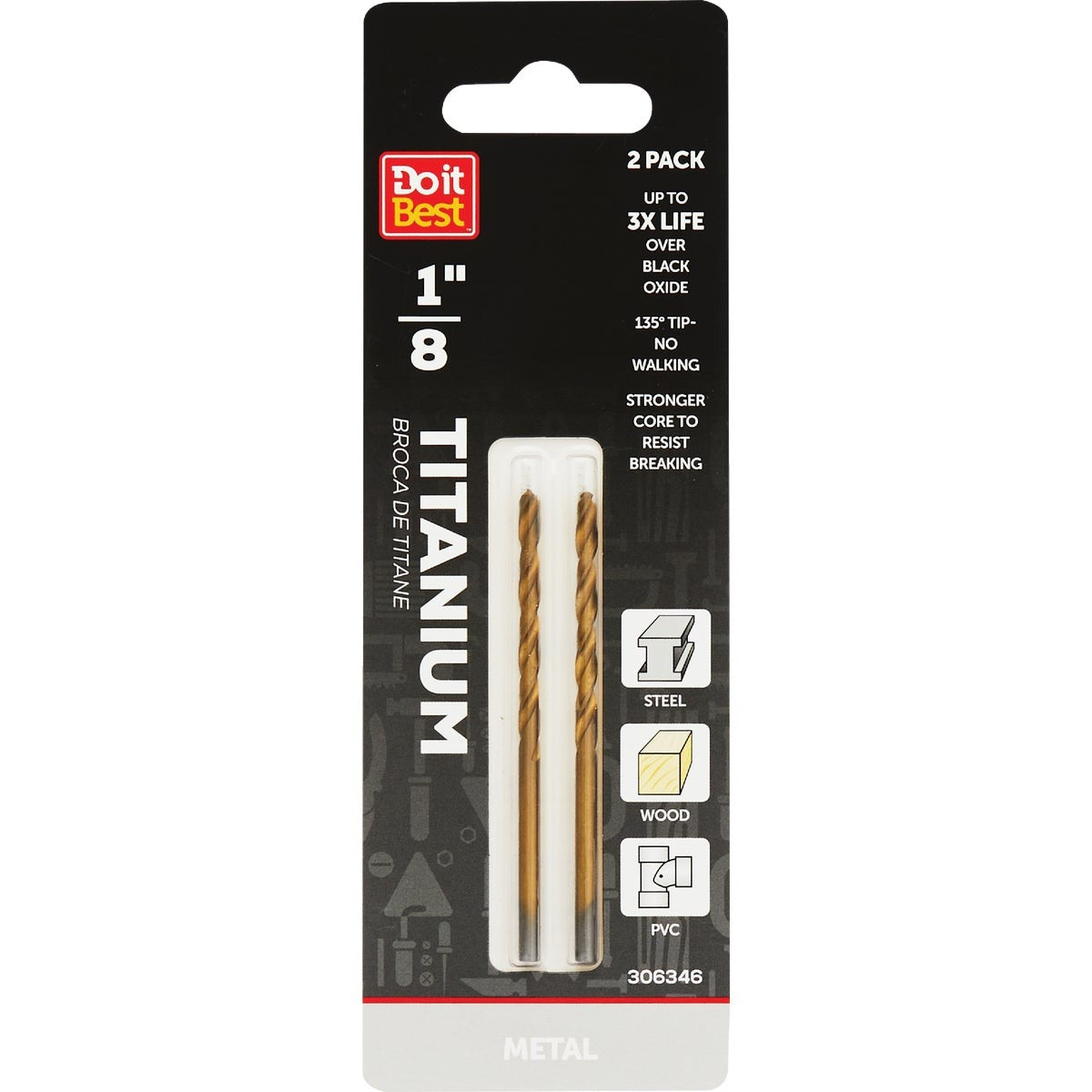 BSC PREFERRED Bsc Preferred QJDIB-DB-005 Titanium Drill Bit 1/8 in 2pk