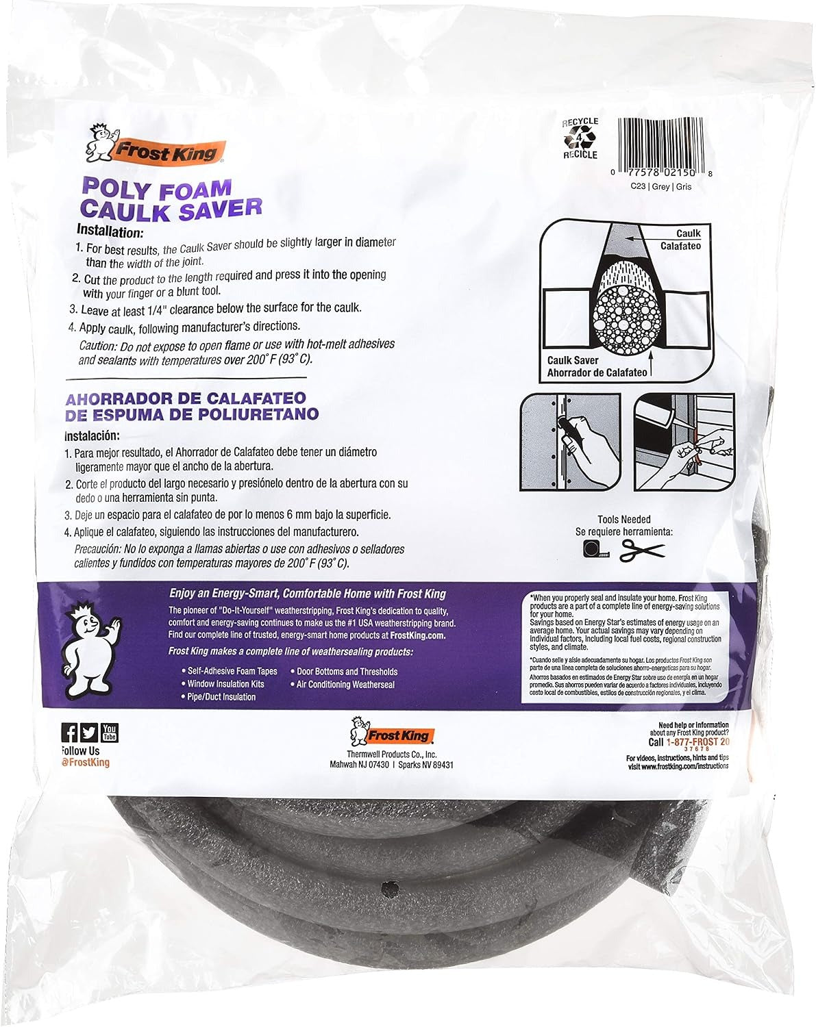 FROST KING Frost King C23H Caulk Saver 5/8 in x 20 ft