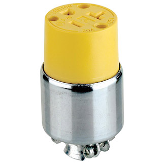 Leviton 520CA 125 Volt 20 Amp 2-Pole 3-Wire NEMA 5-20R Yellow PVC/Steel Armored Grounding Connector