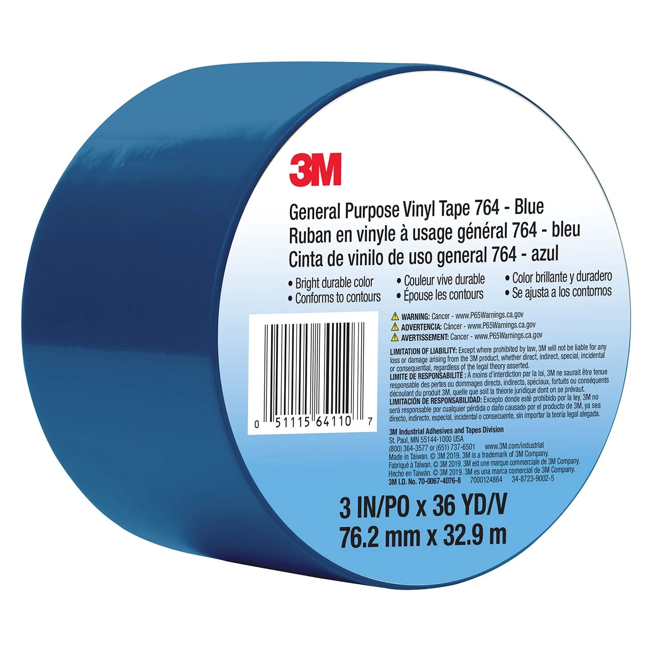 3M 3M 7000124864 General Purpose Vinyl Tape 764 3 in x 36 yd 5.0 mil 12 roll case
