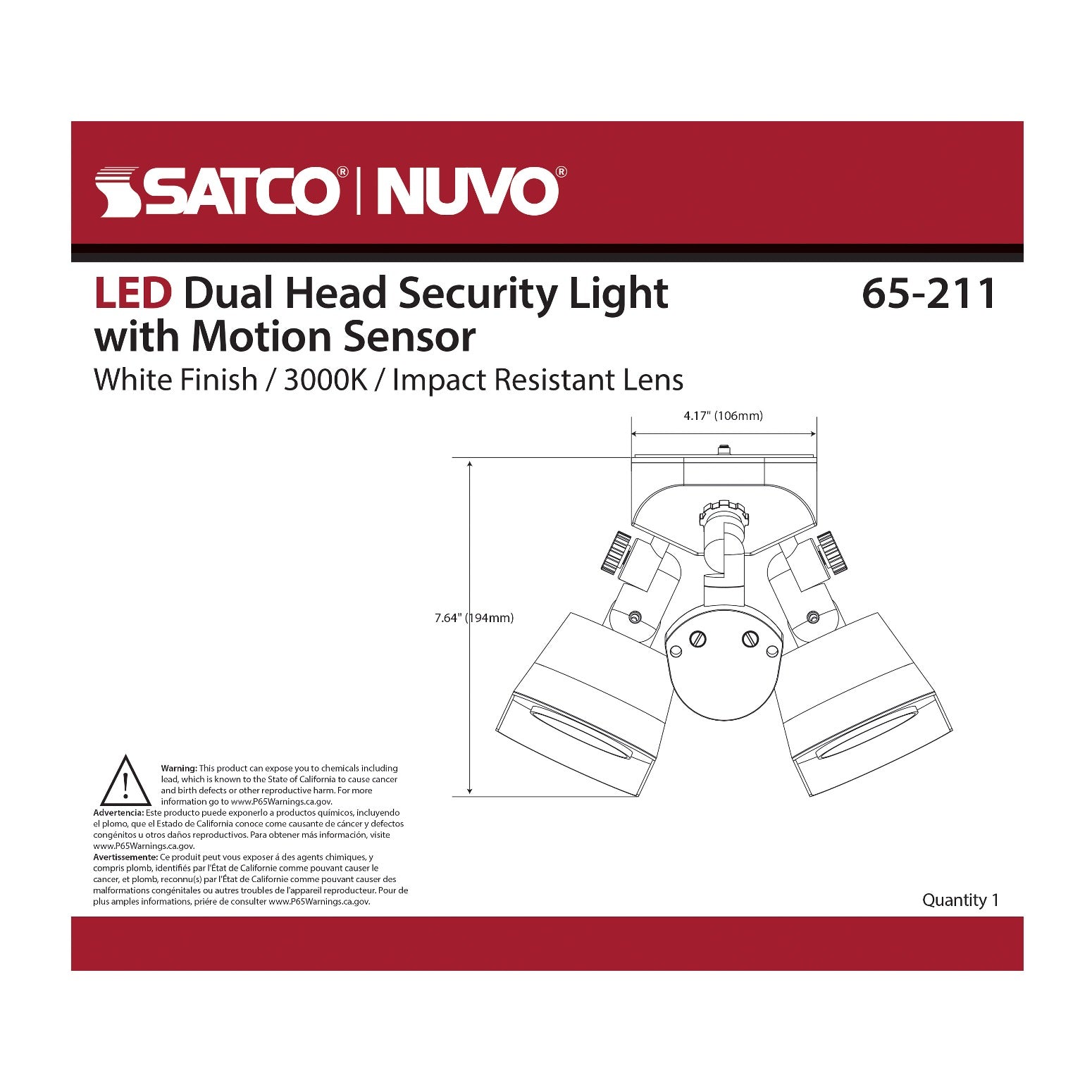 SATCO-NUVO Satco-Nuvo 65-211 LED Dual Head Security Light 20W (0-90 degree) 65-211