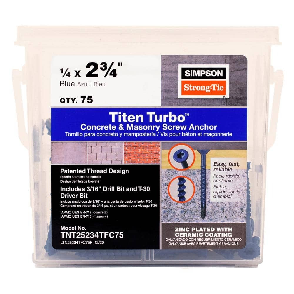 SIMPSON STRONG-TIE Simpson Strong-Tie TNT25234TFC75 Titen Turbo 1/4 in x 2-3/4 in Flat Head 75 Tub
