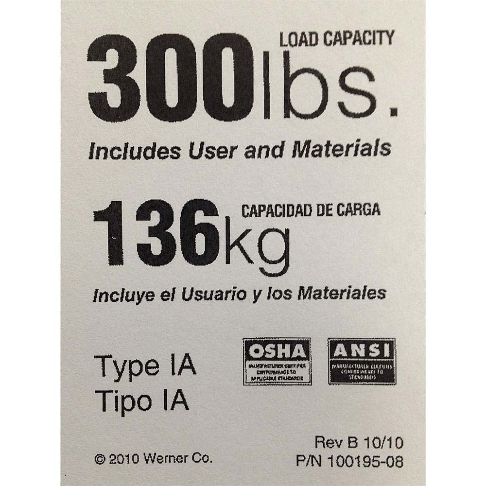 WERNER Werner LDR300 Ladder Replacement Label Type Ia