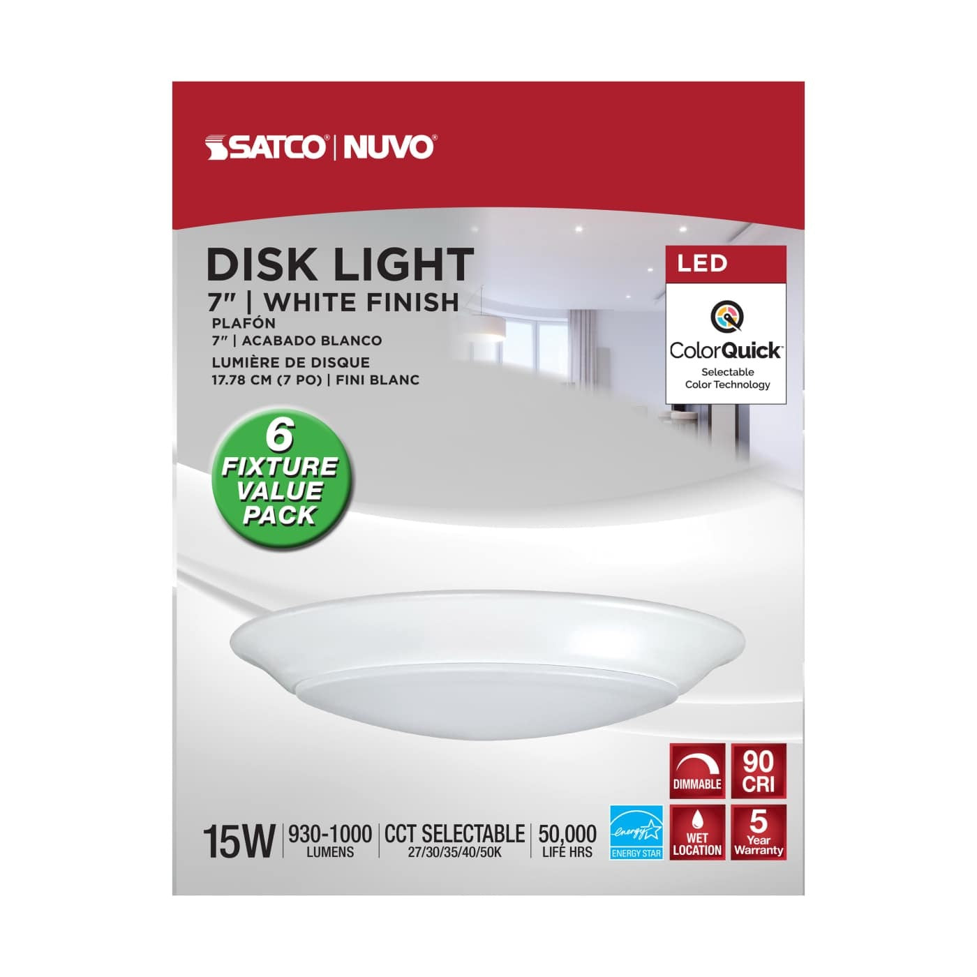 SATCO-NUVO Satco-Nuvo 62-1800 7in LED Disk Light 15W (7.42 in / 6-Pack)
