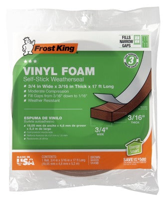 FROST KING Thermwell V449BH Brown Vinyl Foam Weatherstrip Tape