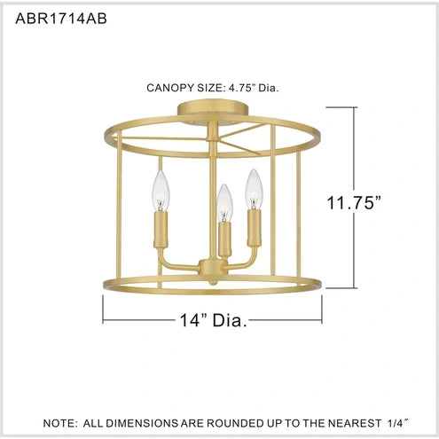 QUOIZEL Quoizel ABR1714AB Abner Semi-Flush Mount 3-Light 60W 14 Inch ABR1714AB
