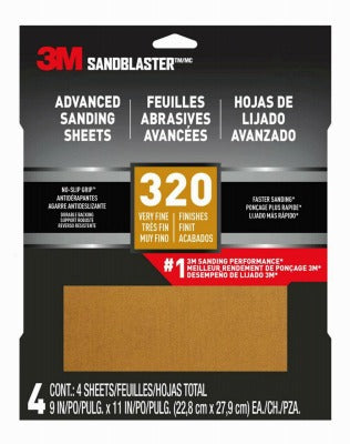 3M 3M Company 20320-G-4 Sandpaper 320 Grit 9x11 Inches 4 Pack
