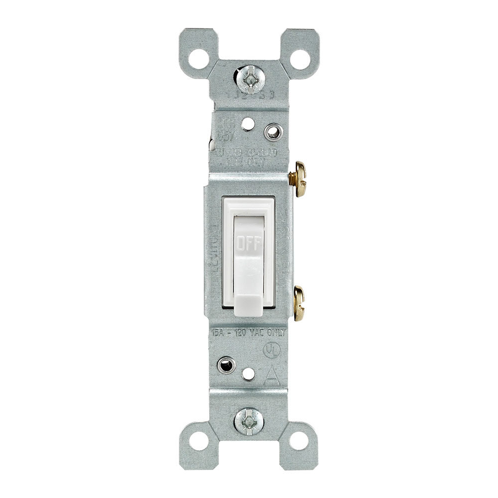 Leviton 1451-WCP Toggle Framed Single-Pole AC Quiet Switch 15 Amp 120 Volt Non-Grounding White