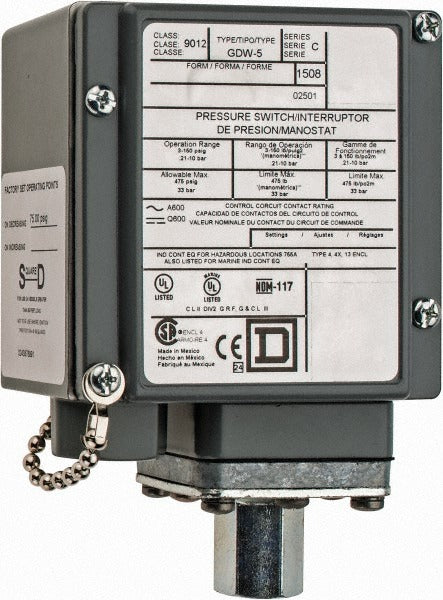 SCHNEIDER ELECTRIC Square D 9012GDW5 Pressure Switch 3-150 Psig Spdt-db