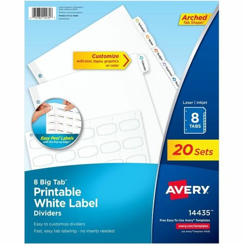 AVERY Avery AVE14435 White Big Tab Dividers 8-tab Box of 20