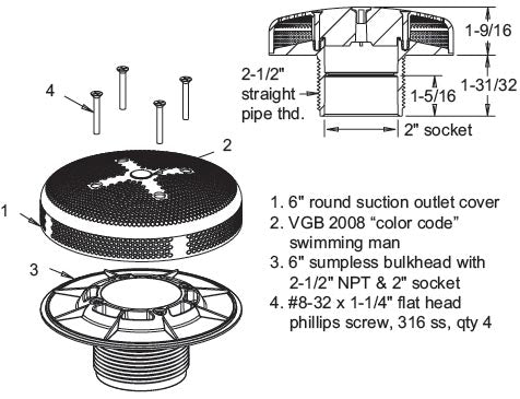 AquaStar 625T20S101 Wall Fitting 6 inch Diameter White