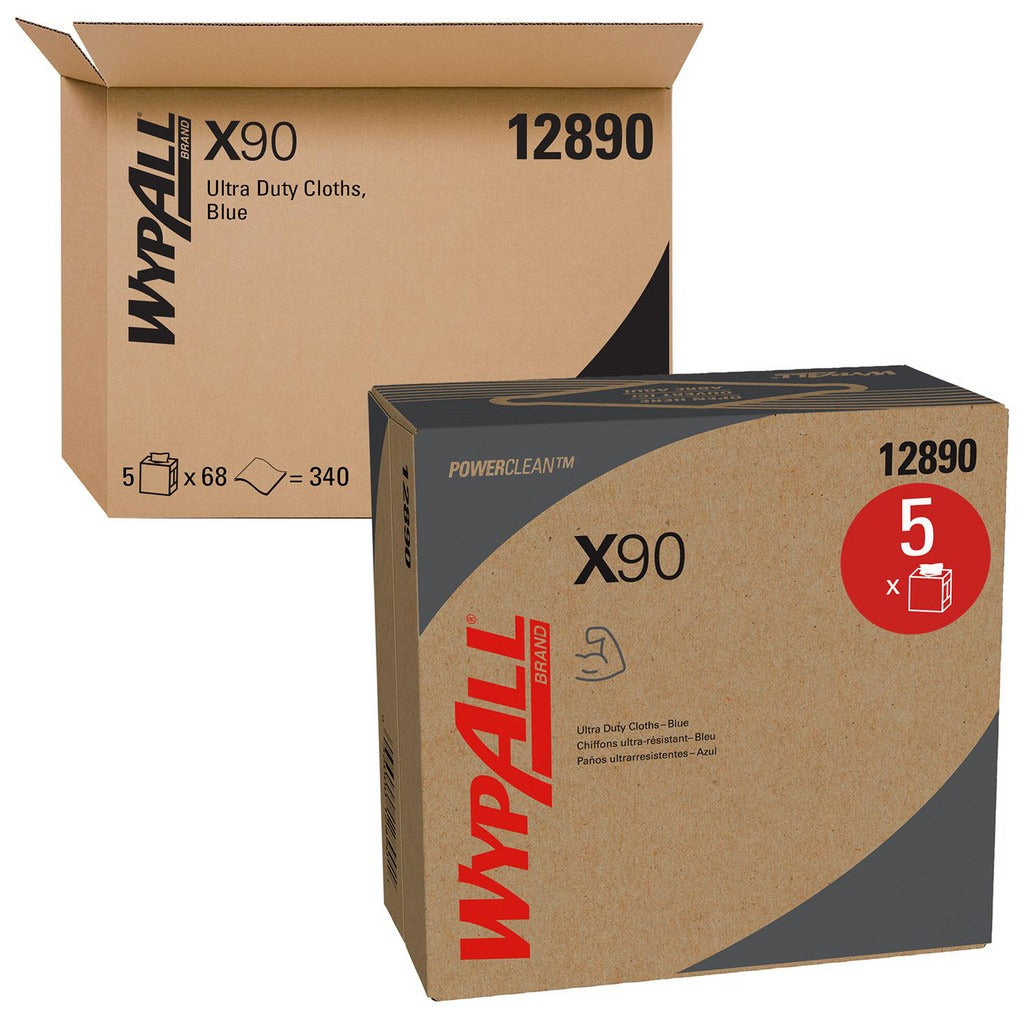 KIMBERLY-CLARK Wypall 12890 X90 Dry Industrial Shop Towel Blue 5 Pack