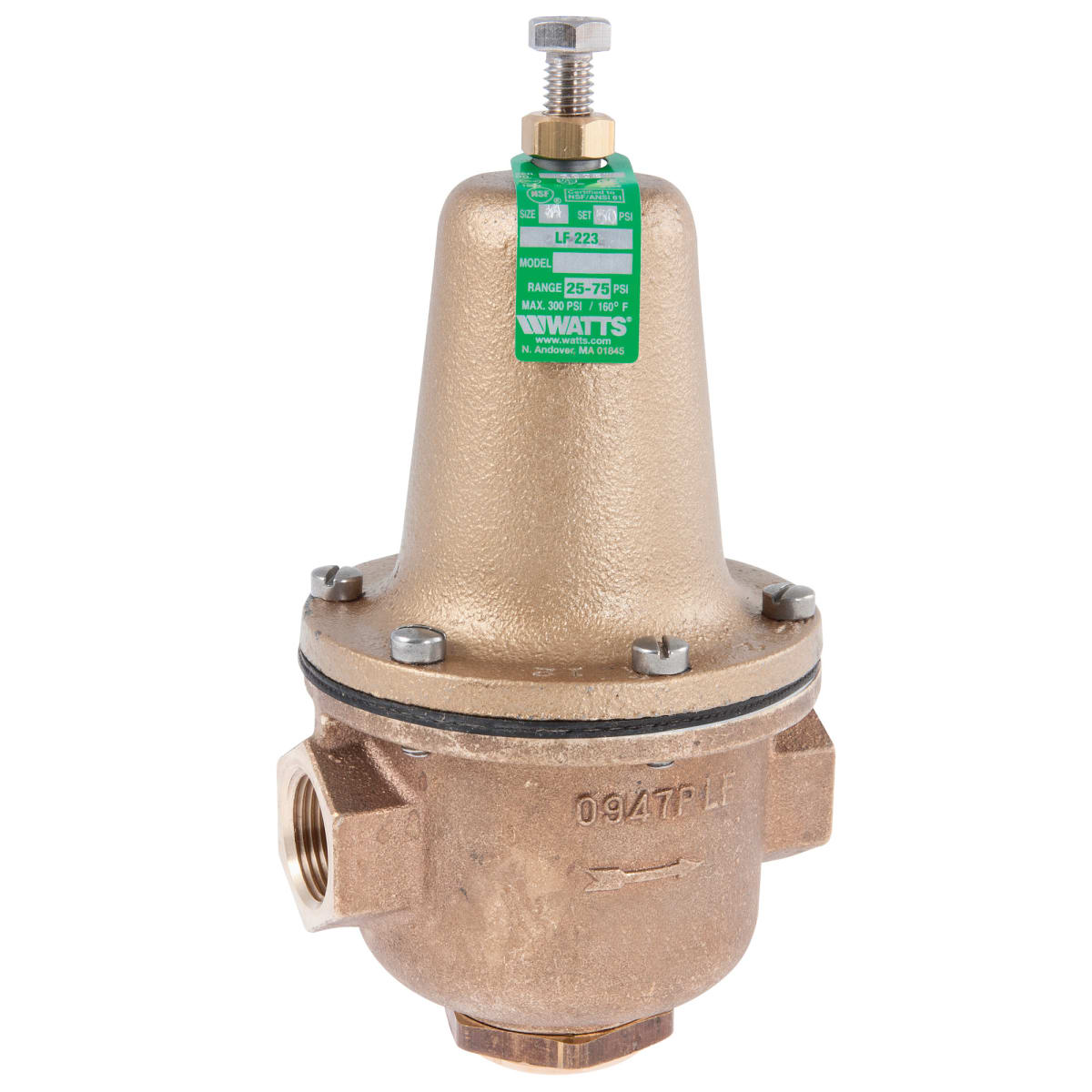 Watts 0298519 3/4 High Capacity Lead Free Water Pressure Reducing Valve (Low Pressure Range 10-35 psi)