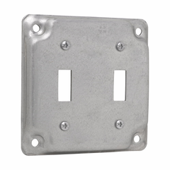 Crouse-Hinds TP508 4 Square Surface Cover, (2) Toggle Switches, 1/2 Raised, 5.5cu.in, Steel