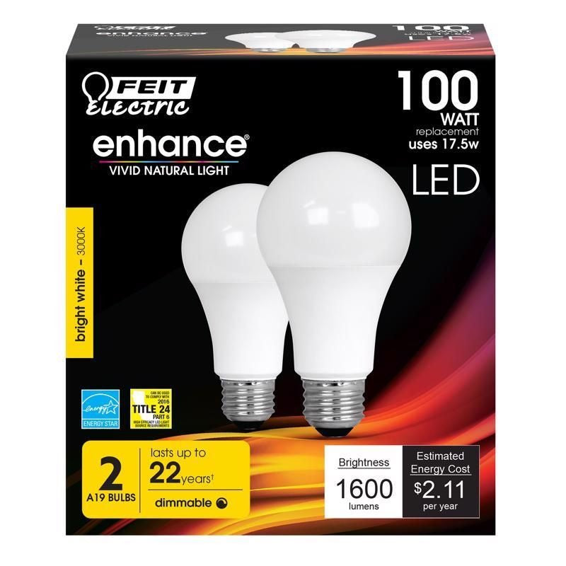 FEIT ELECTRIC Feit Electric OM100DM/930CA/2 A19 100W equivalent LED bulb 17.5W (2 pack) OM100DM/930CA/2