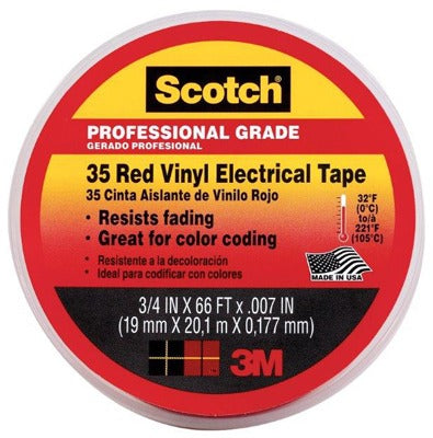 3M 3M 10810-DL-2W Red Vinyl Electrical Tape 0.75in X 66ft 10 Pack