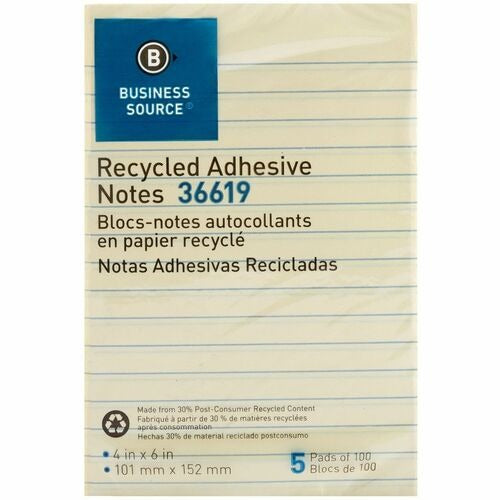 BUSINESS SOURCE Business Source BSN36619 Lined Sticky Notes 4x6 5-pack