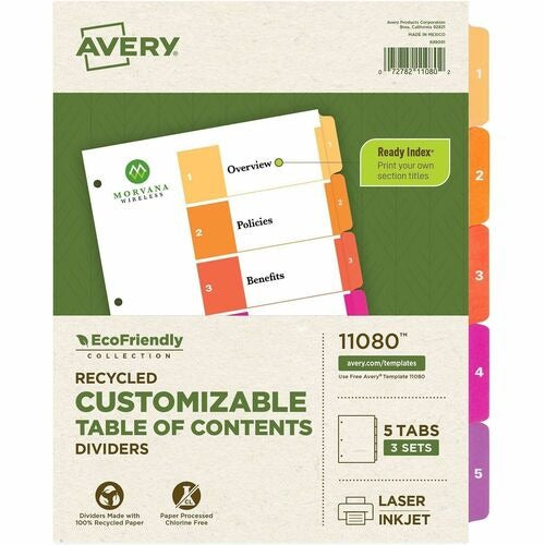 AVERY Avery AVE11080 Index Dividers 5 Tab Recycled Paper