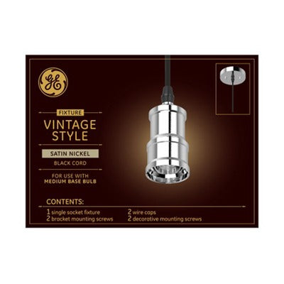 GE G E Lighting 93101948 Vintage Pendant Fixture Satin Nickel
