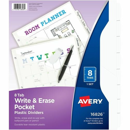 AVERY Avery AVE16826 Plastic Binder Dividers 8 Erasable Tabs