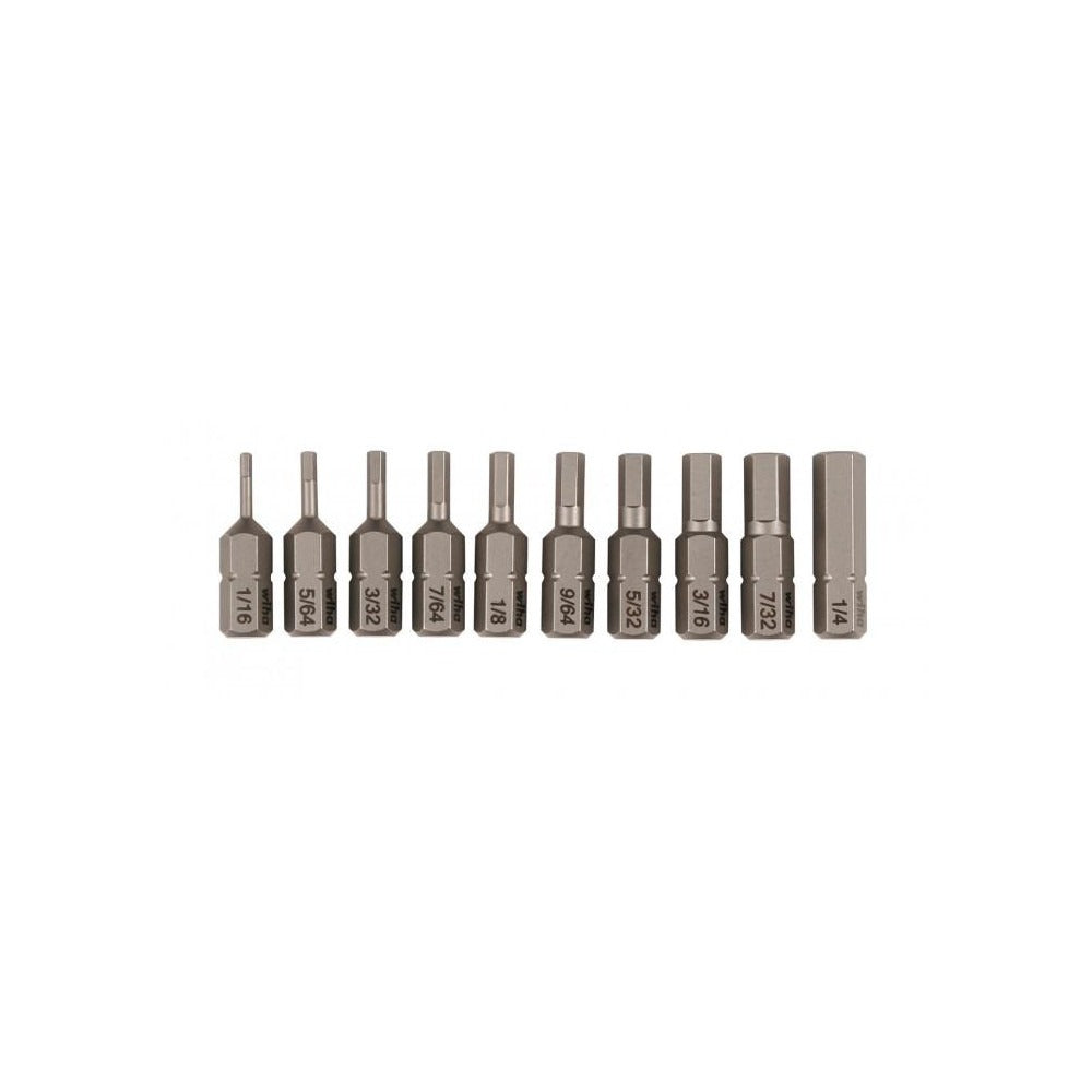 WIHA Wiha 72596 Hex Insert Bit Set 10 Piece 1/16 to 1/4 Inch