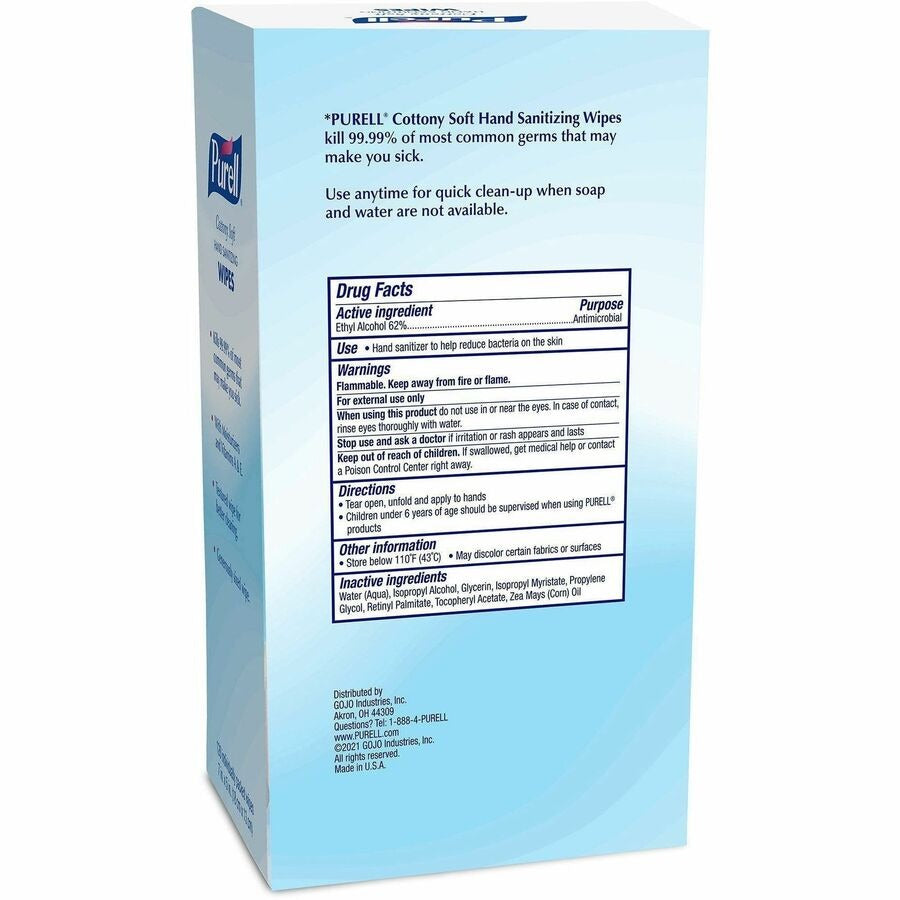 GOJO Gojo GOJ902712 Purell Cottony Soft Sanitizing Wipes (5 inches x 7 inches / 120 per Box)