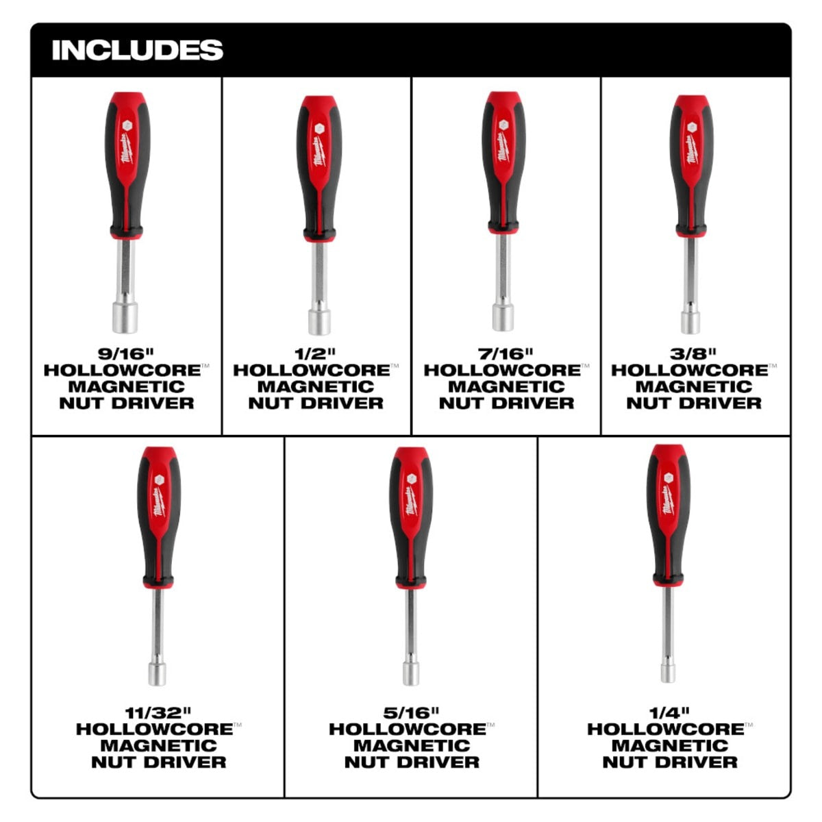 MILWAUKEE Milwaukee 48-22-2547 SAE HollowCore Magnetic Nut Driver Set - 7 PC