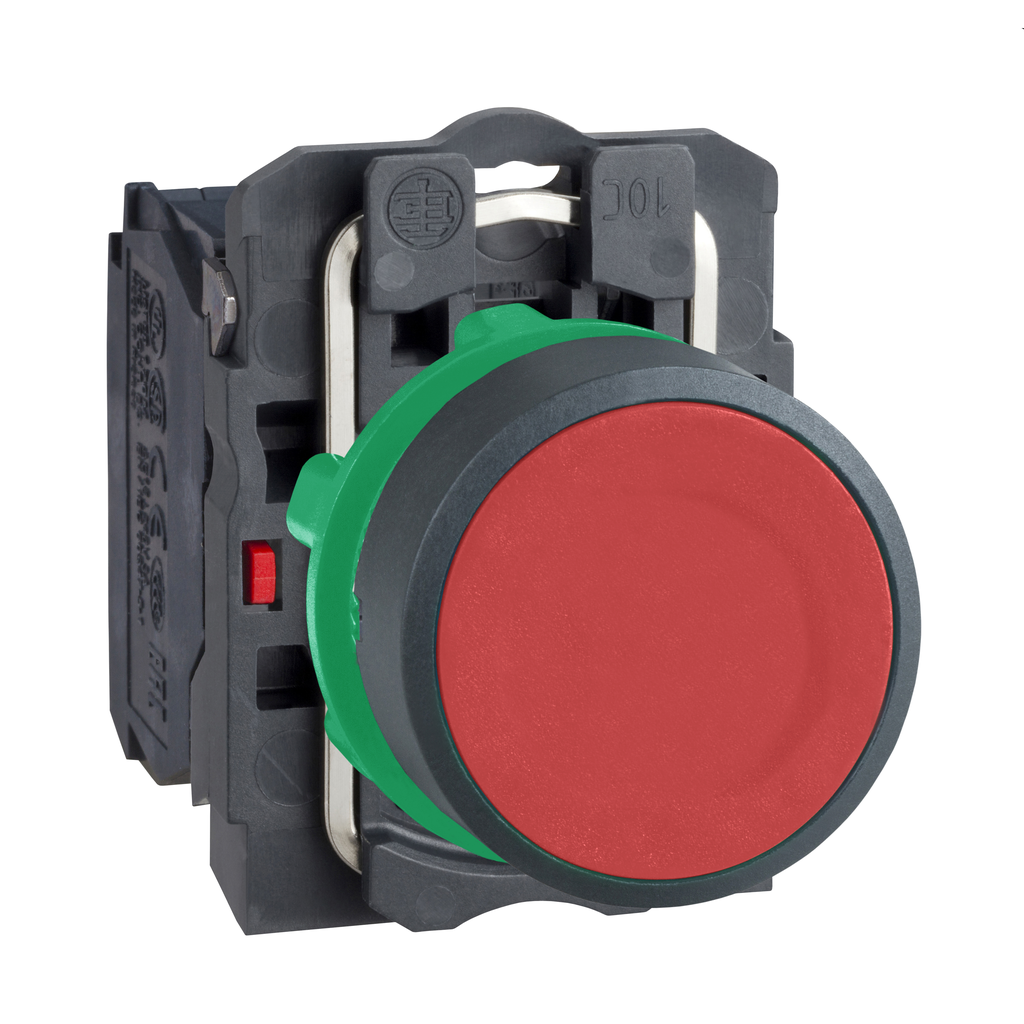 Schneider Electric XB5AA42 Push Button 600 VAC 1.2 Amp 1NC Red Round Momentary Flush Non-Illuminated