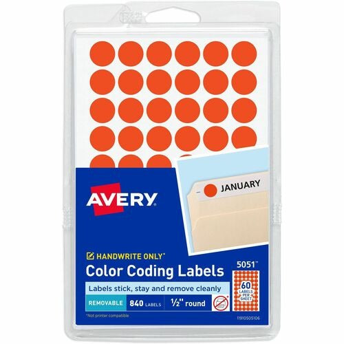 AVERY Avery AVE05051 Removable Round Labels 0.5 Inch Neon Red 840