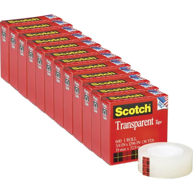 3M 3M MMM600341296PK Scotch transparent tape 3/4 in x 36 yd (12 pack)