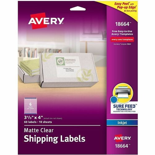 AVERY Avery AVE18664 Clear Inkjet Mailing Labels 3.33x4 in 60pk