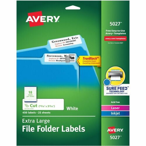 AVERY Avery AVE5027 Filing Labels Trueblock White 450 Pack