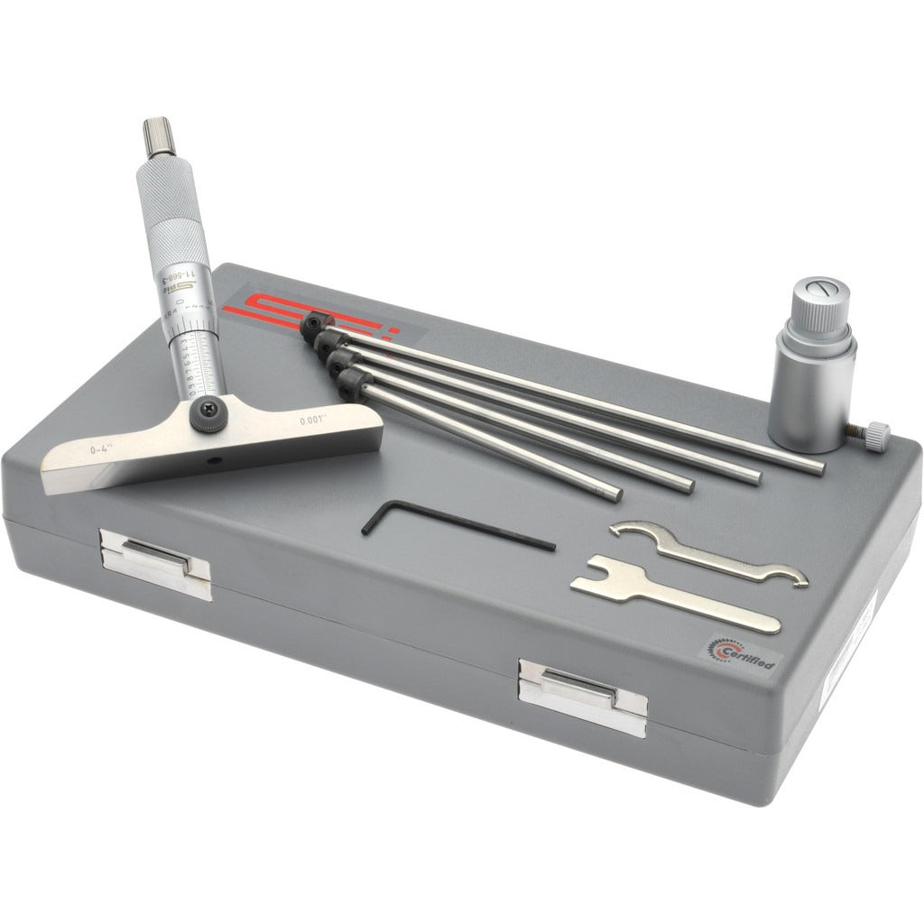 SPIROTHERM Spi 11-568-3 Mechanical Depth Micrometer 4 Inch 4 Rods
