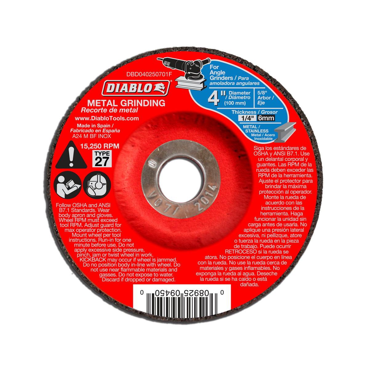 Diablo DBD040250701F Metal Grinding Disc Type 27