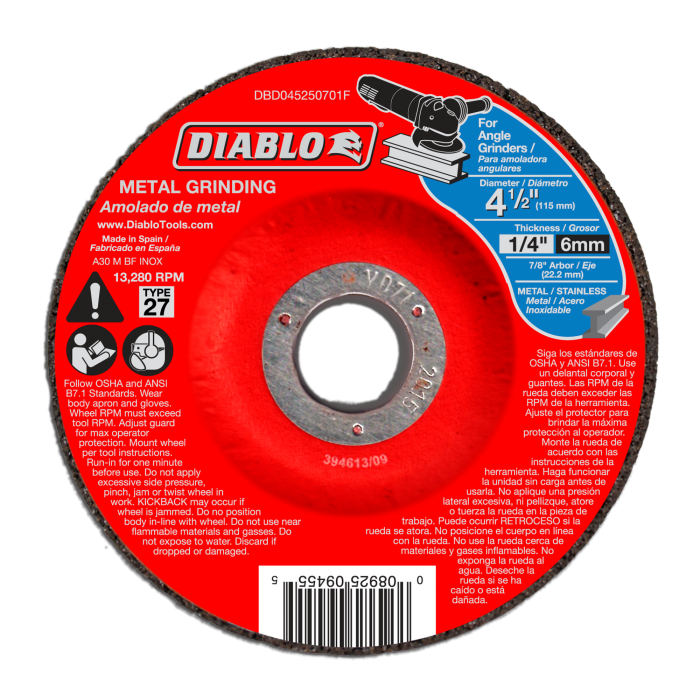 Diablo DBD045250701F 4-1/2 in. Metal Grinding Disc - Type 27