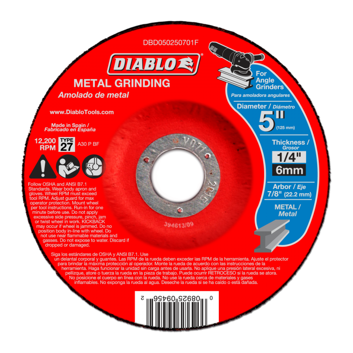 Diablo DBD050250701F 5 in. Metal Grinding Disc - Type 27