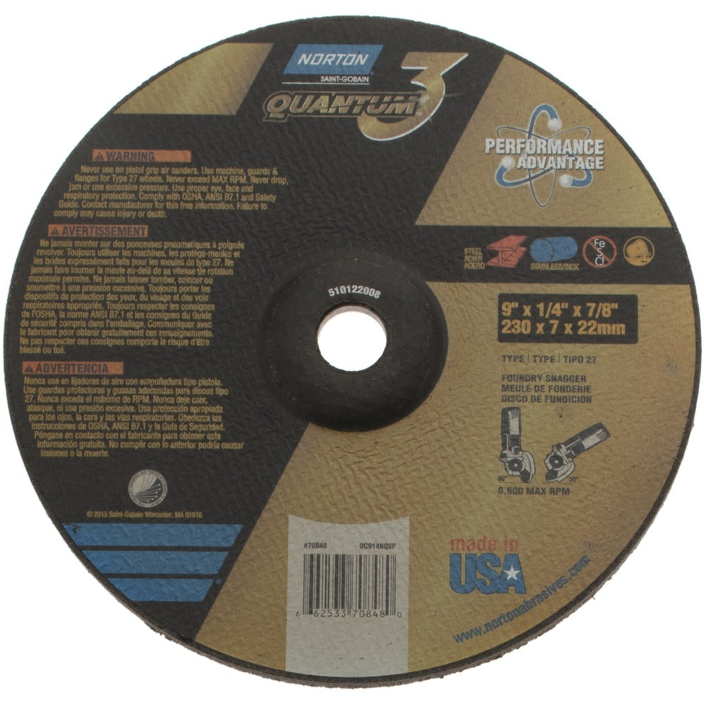 NORTON Norton 66253370848 Type 27 Grinding Wheel 9in Ceramic