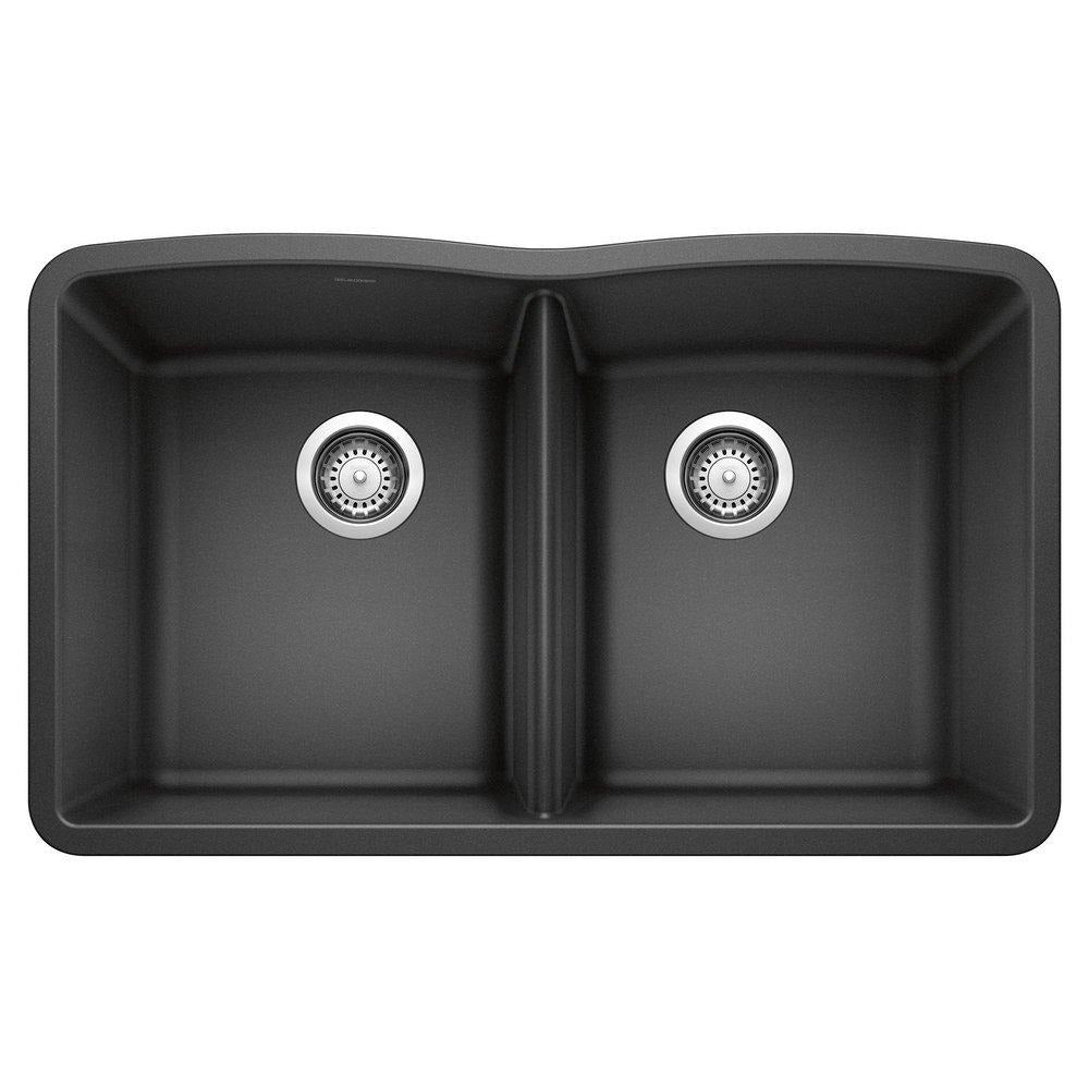 BLANCO BLANCO 440184 Diamond 32 x 19-1/4 in. No Hole Composite Double Bowl Undermount Kitchen Sink in Anthracite