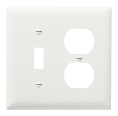 Pass & Seymour TP18W 2-Gang Combination Toggle Switch / Duplex Receptacle Wall Plate, White