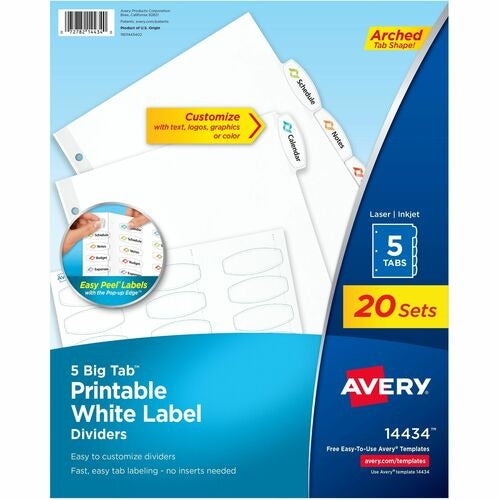 AVERY Avery AVE14434 Big Tab Index Dividers 5-tab Box of 20