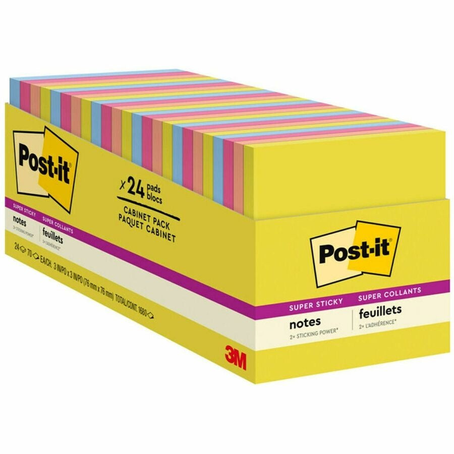 3M 3M MMM65424SSJOYCP Post-it Super Sticky Notes 3 inches x 3 inches 70 Sheets per Pad 24 Pack