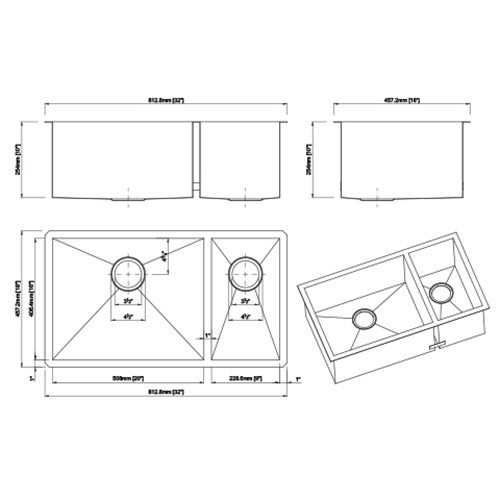 DAKOTA Dakota Plumbing DSZ-7030SV 70/30 Undermount Kitchen Sink Silver