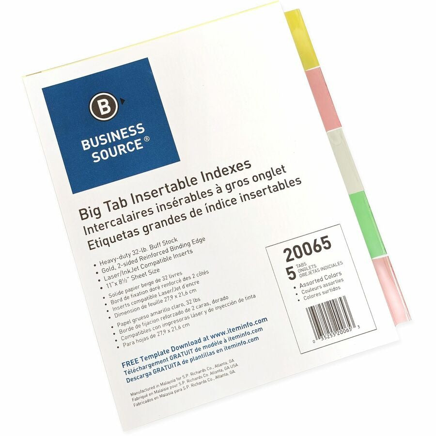 BUSINESS SOURCE Business Source BSN20065 Reinforced Insertable Tab Indexes (5 Pack)