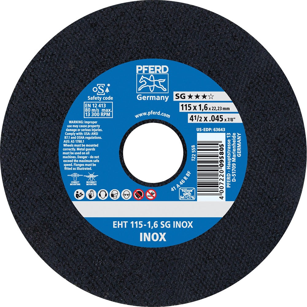 PFERD Pferd 61340424 Type 1 Cut-off Wheel 46 Grit Stainless Steel