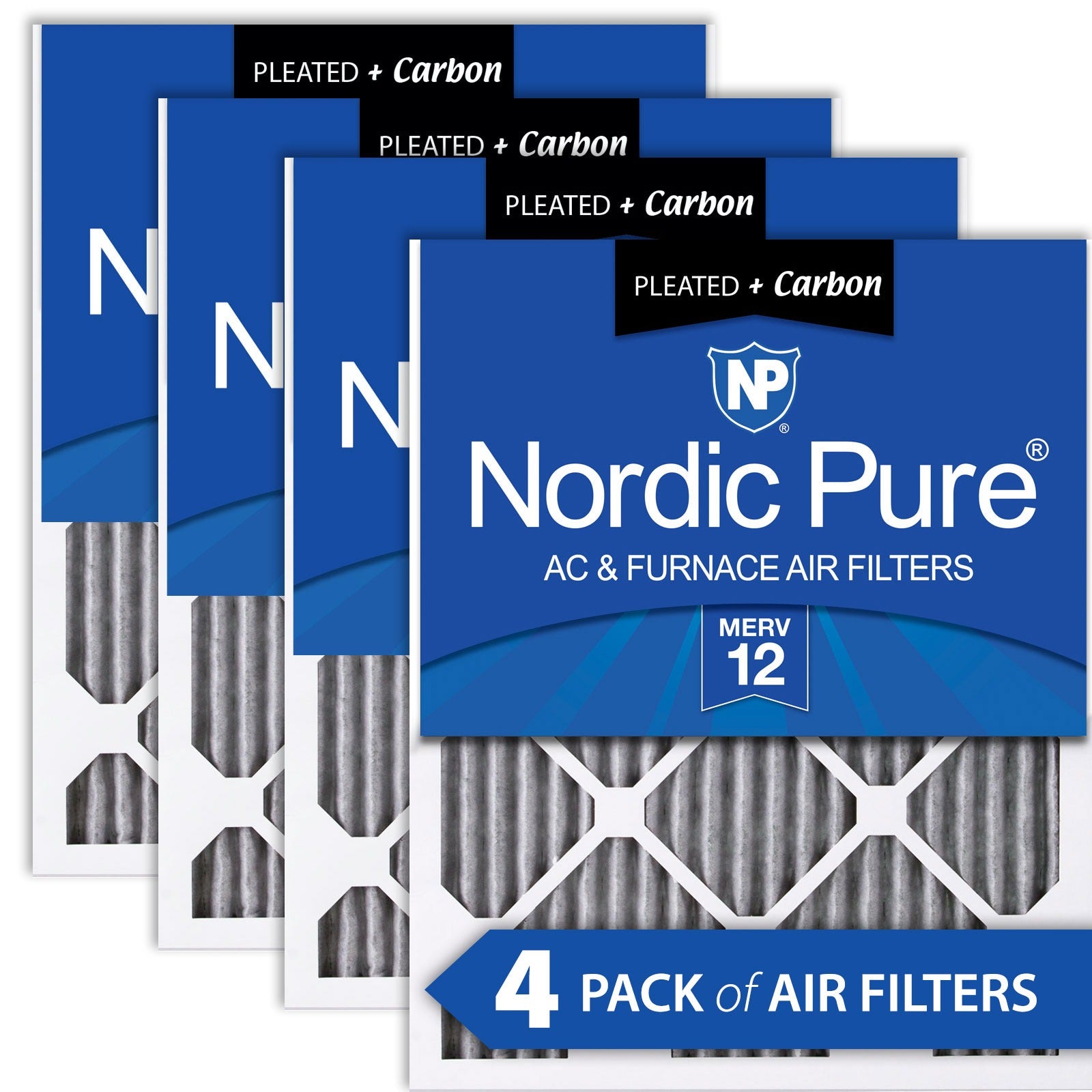 NORDIC PURE Nordic Pure 16x24x1PM12C-4 Merv 12 Carbon Air Filter 4 Pack