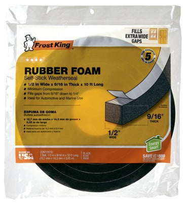 FROST KING Thermwell R930H Black Foam Weatherstrip Tape 1/2x9/16