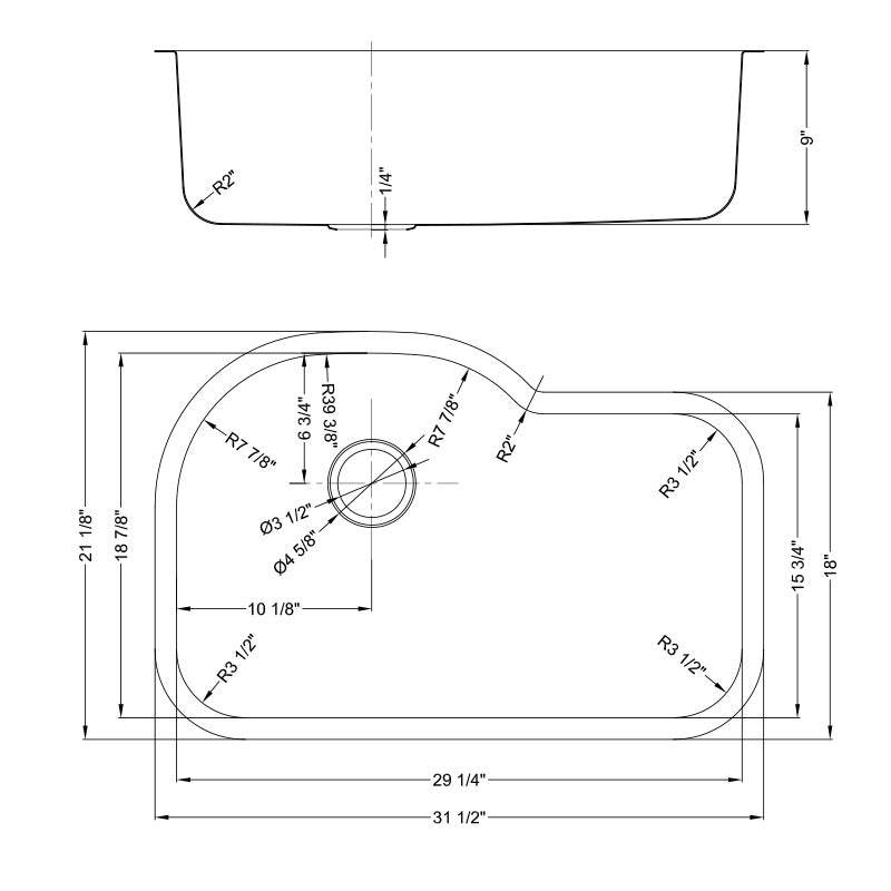 DAKOTA Dakota Plumbing Products DSR-3121 Undermount Kitchen Sink