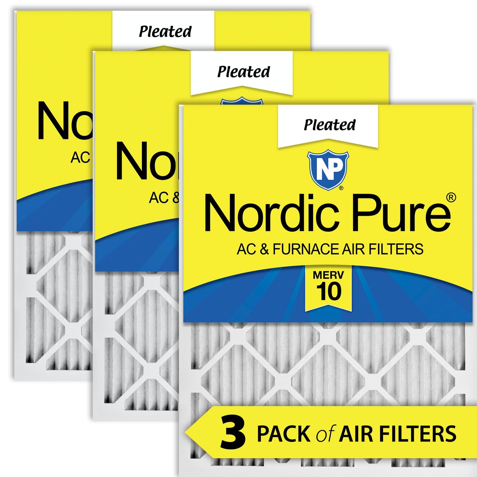 NORDIC PURE Nordic Pure 12x16x1M10-3 Merv 10 Air Filter 3 Pack